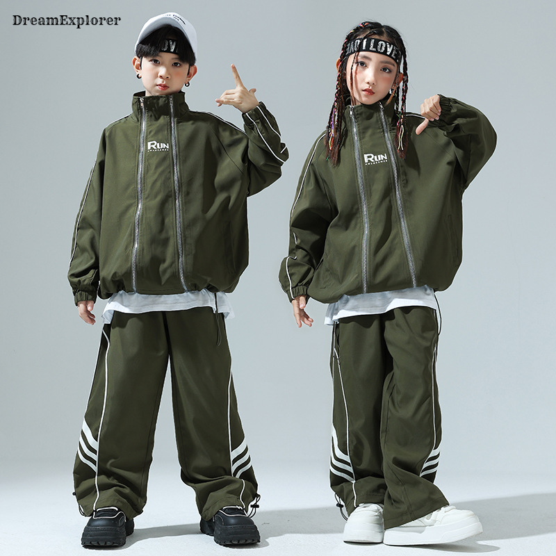Abrigo holgado con cremallera de Hip Hop para niños, pantalones Cargo, chaqueta deportiva para niñas, pantalones de chándal, conjuntos de ropa de Jazz para niños, chándal de calle para niños