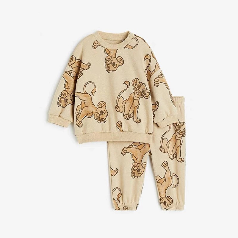 Leão impresso crianças agasalhos primavera outono roupas soltas moda dos desenhos animados crianças moletom manga longa terno meninos conjunto disney