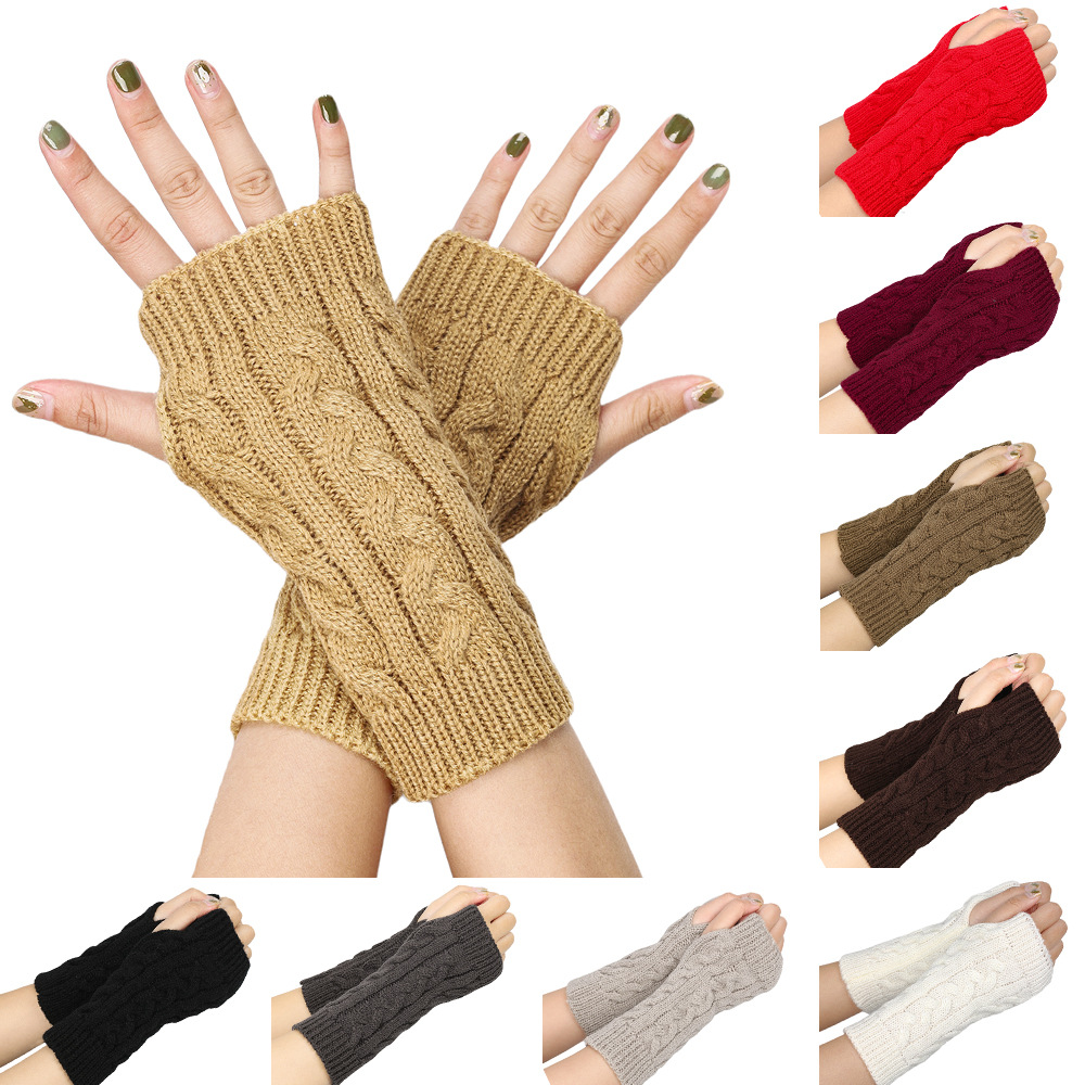 Manoplas retorcidas para mujer, calentadores de brazos, mangas curvas de ocho manos, cubierta de brazo corto de lana, guantes cálidos de invierno para mujer, mangas acrílicas