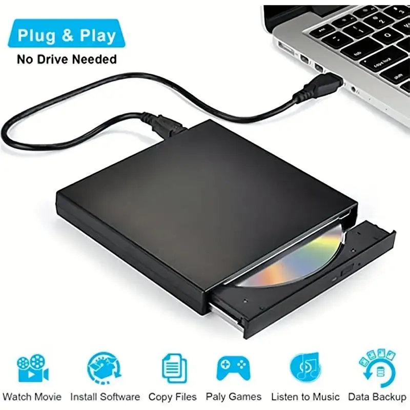 Unità CD DVD esterna, unità CD-RW esterna protettiva sottile USB 2.0 Lettore DVD-ROM per laptop PC desktop
