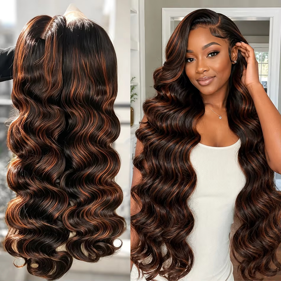 Highlight Wig Human Hair Body Wave Lace Front Wigs 13x4 Ombre Lace Front Wig for Women 1B/30 Black with Brown Glueless Wigs