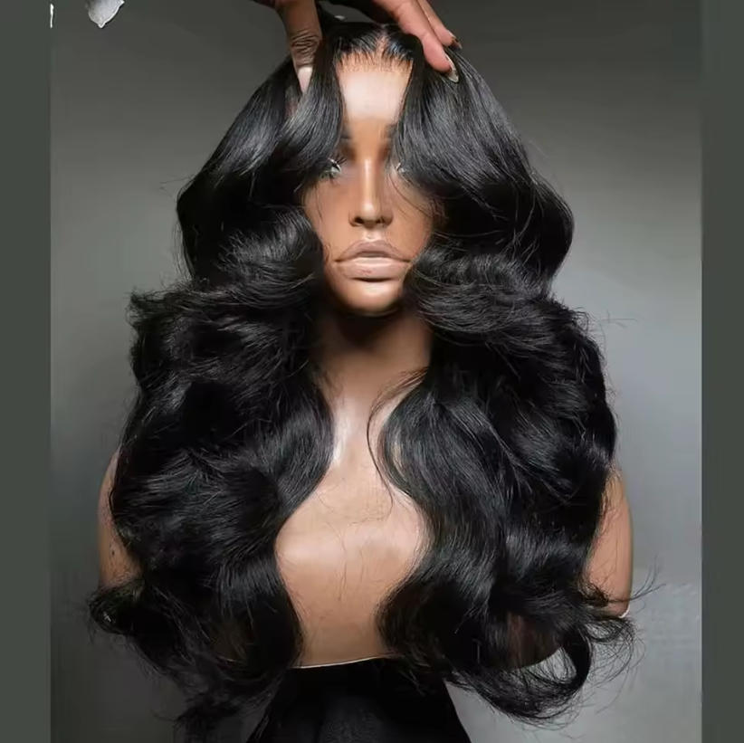 40-42 inch zijdezachte natuurlijke zwarte body wave maagdelijke kantpruik, 16 tot 42 inch, 13x6 brede HD kant voorkant, 13x4 dagelijkse kant, 250 density, voorgeplukt, onzichtbare haarlijn