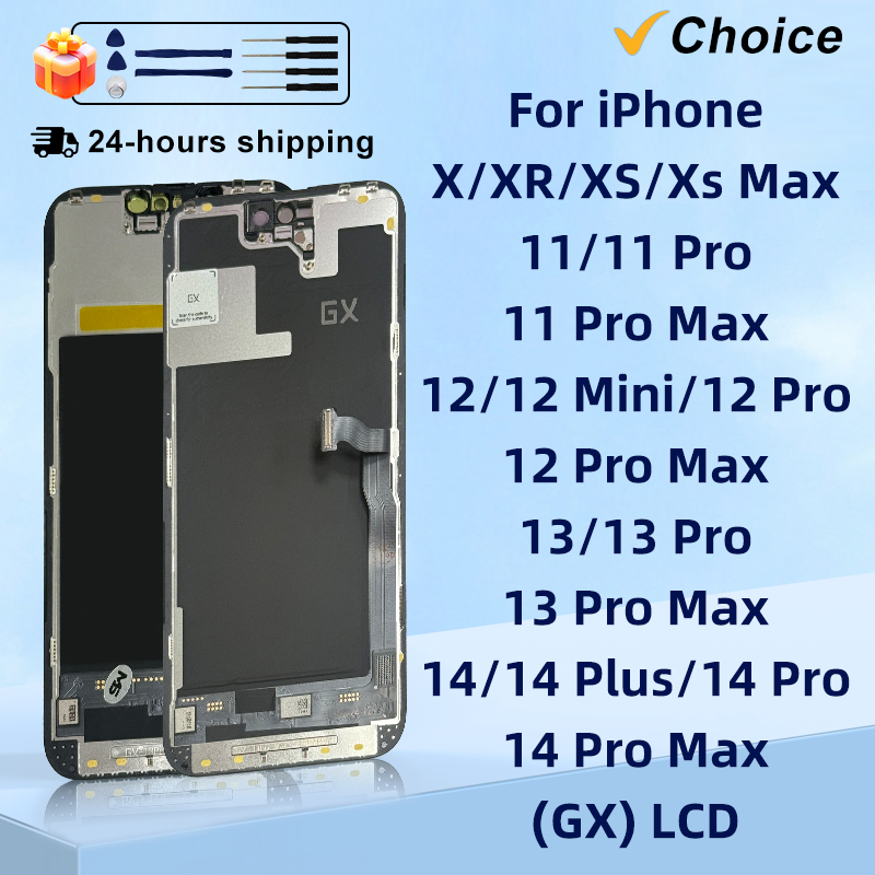 GX OLED For iPhone X XS XR XS Max LCD 11 Pro Max 13 Pro Max 14 3D Touch Screen Digitizer 12 Mini 12 14 Pro Max Replacement Parts