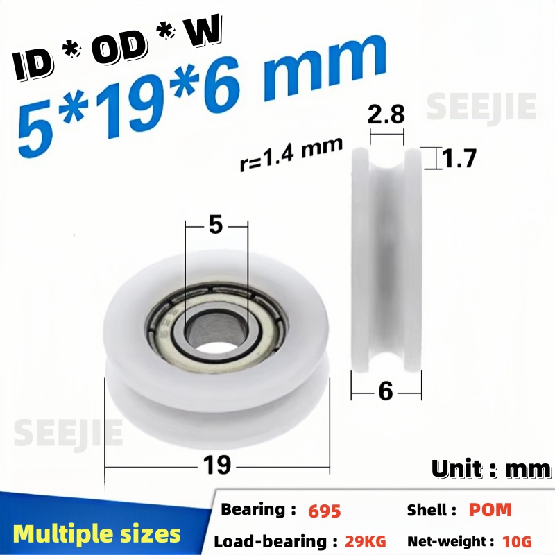 12 Peças 5x19x6 695zc Roda de Fio com Passagem para Roda Guia R1.4, Roda Passiva, Roda de Ranhura em Resina POM