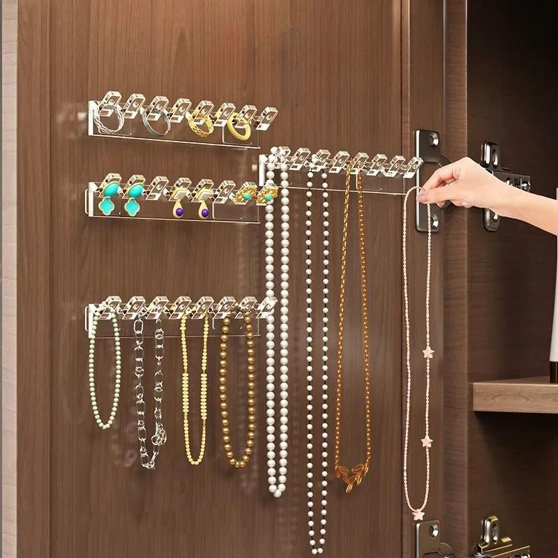 Suporte de Joias Transparente Montado na Parede com Ganchos para Brincos e Colares, Disponível em 3/6/8/12 peças