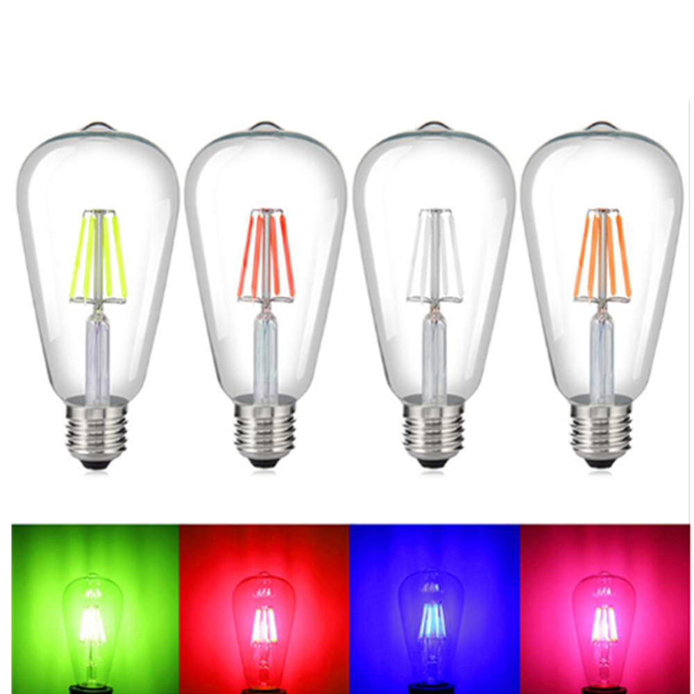 LED Edison Lampu Bohlam Filamen ST64 Dimmer E27 4W Dimmable 220V Merah Hijau Kuning Hangat Putih Merah Muda 360 Derajat Lampu Energi