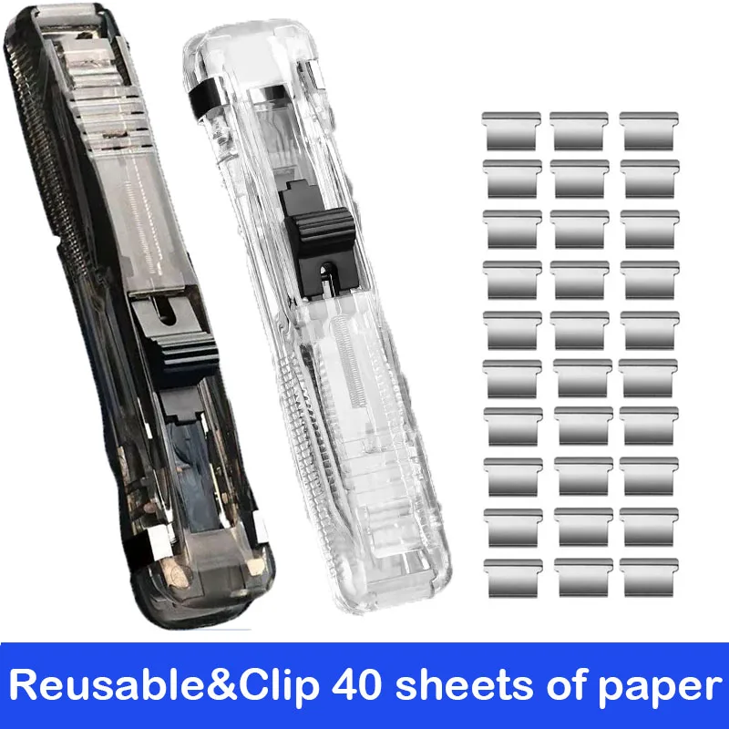 Coupe-papier à main à pince métallique, avec recharge, fixation, agrafeuse d'organisation, pince à poussée réutilisable pour papeterie de fichiers de documents