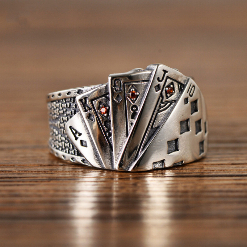New Fashion Vintage Lucky Poker Opening Rings For Women Men Playing Card Finger Stainless Steel Ring Fashion Party Jewelry