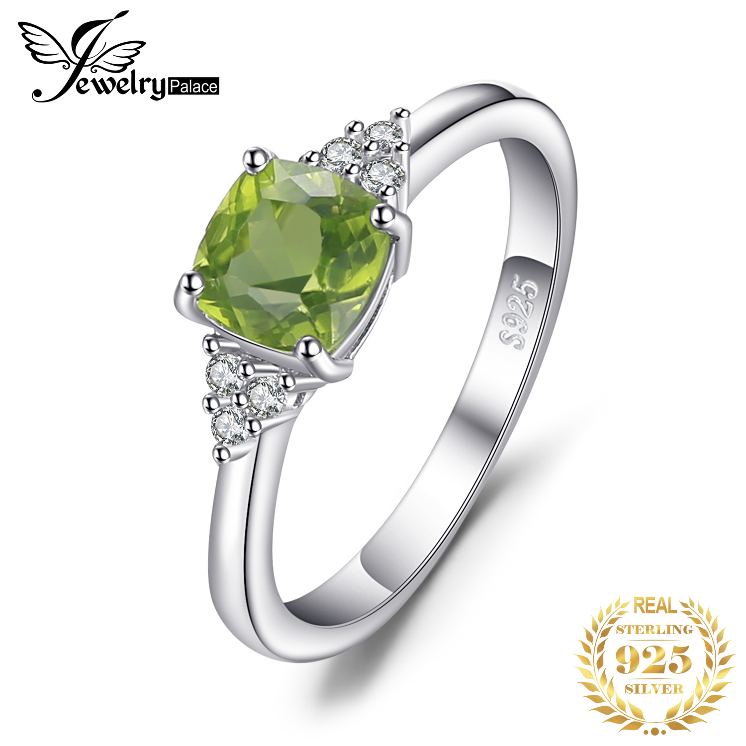 JewelryPalace, anillo solitario de Plata de Ley 925 con peridoto Natural auténtico de 1,1 quilates para mujer, joyería de piedras preciosas a la moda, regalo de boda