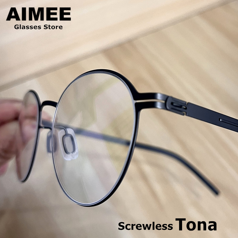 Marca alemã titânio ultra-leve screwless óculos quadro masculino negócios óculos redondos feminino de alta qualidade moda óculos