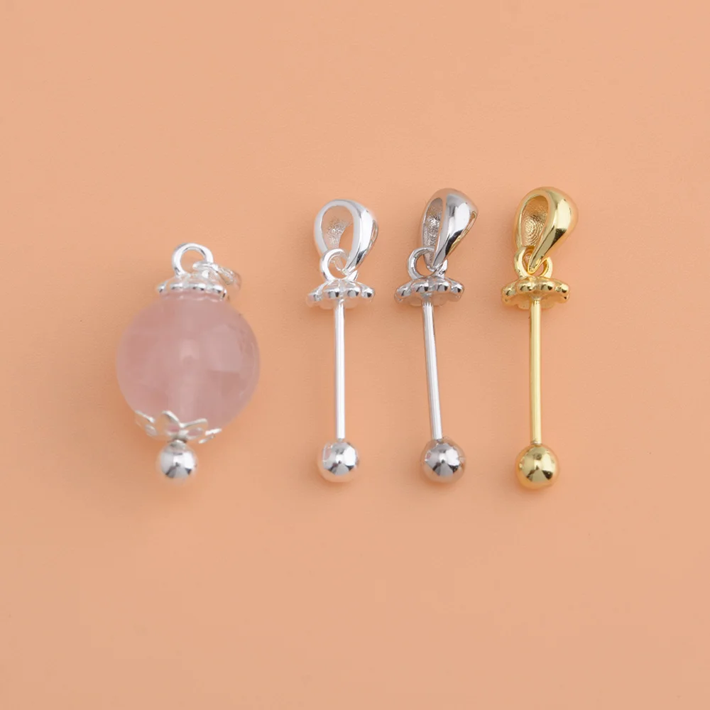 S925 Sterling Silver Crystal Pearl threaded pendant, universal necklace pendant jewelry string empty holder accessories
