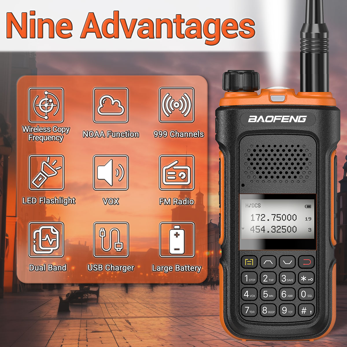 Baofeng UV-10R PRO Walkie Talkie Frecuencia de copia inalámbrica de largo alcance 999CH NOAA tipo C Camping UV-5RH a prueba de caídas Radio bidireccional