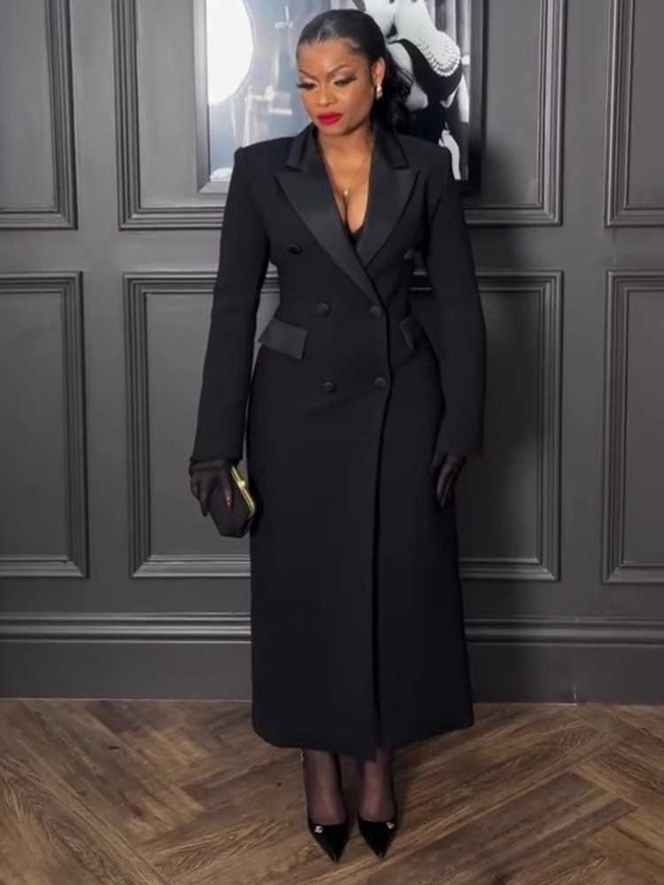 Autumn Winter Clothes Black Dress Long Sleeve Slimming Waist Blazer Dress Woman Elegant Curvy Formal Evening Dresses
