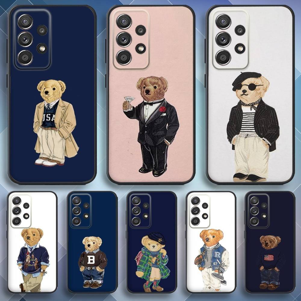 F-Fashion Bear P-PoloS Phone Case For Samsung S25,S24,S21,S22,S23,S30,Ultra,S20,Plus,Fe,Lite,Note,10,9,5G Black Cover