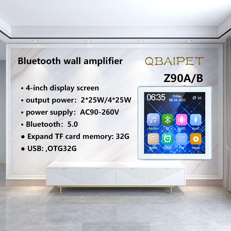Mini écran tactile 4*25W panneau de musique stéréo système PA amplificateur mural Bluetooth maison intelligente Audio haut-parleur de plafond amplificateur mural ﻿