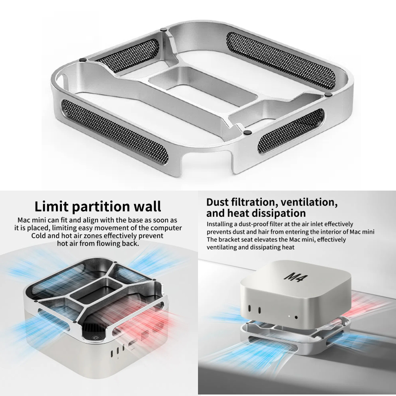 Podstawa chłodząca odprowadzająca ciepło i pyłoszczelna podstawa do Mac mini M4/M4 Pro Aluminiowy uchwyt chłodzący do komputera stacjonarnego