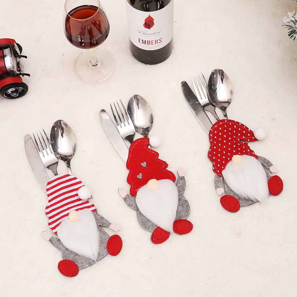 4 pçs gnome natal talheres titular faca garfo bolso sacos papai noel festa de ano novo jantar decoração natal talheres capa