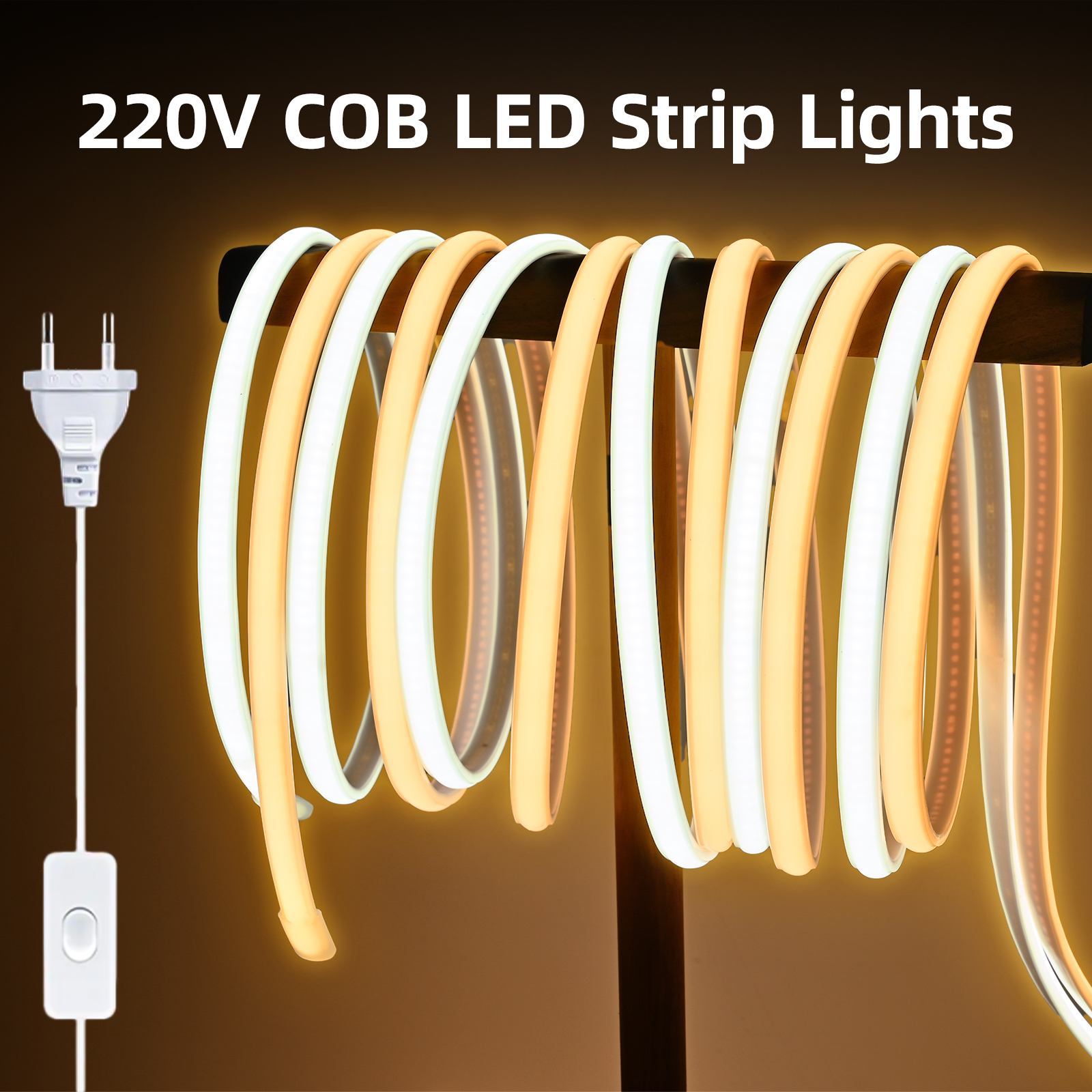220 V 230 V COB-LED-Streifenlichter, Außenbeleuchtung wasserdicht, 288 LEDs 9 W/m für Küche, Garten, Heimraumdekoration, Innenlampe