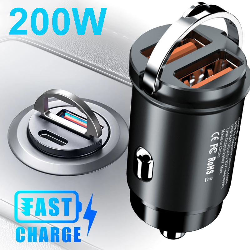 100 W/200 W QC3.0 PD Mini Autolader 12-24 V Aansteker Snel Opladen Auto USB Type C Oplader voor Xiaomi Samsung Huawei iPhone Power