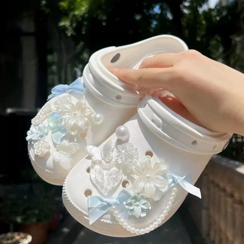 Set di Charms per Scarpe Balletcore con Fiocco a Nastro, Stile Coreano Estate 2026, Accessori per Zoccoli con Catena di Perle, Decorazioni Fai da Te per Scarpe da Donna