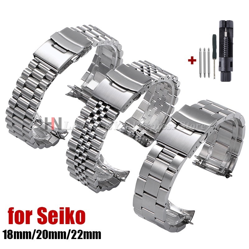 セイコー5 SKX009/007用 ジュビリー/オイスター カーブエンド ウォッチ用 ソリッドステンレススチール製腕時計ストラップ 18mm 20mm 22mm メンズスポーツバンド