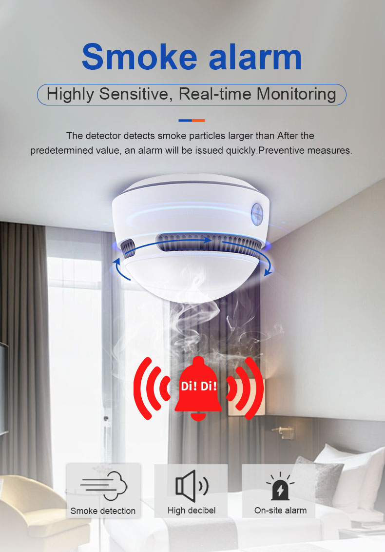 CPVan-Detector de humo WiFi, Control por aplicación Tuya, alarma de incendio, Detector sensible para seguridad del hogar, Sensor de protección contra incendios
