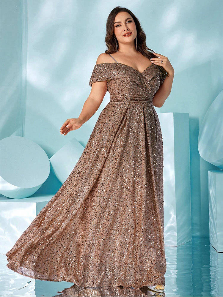 Vestido de noche de boda hasta el suelo brillante Multicolor con hombros descubiertos de talla grande 2024 vestido brillante de lujo de talla grande
