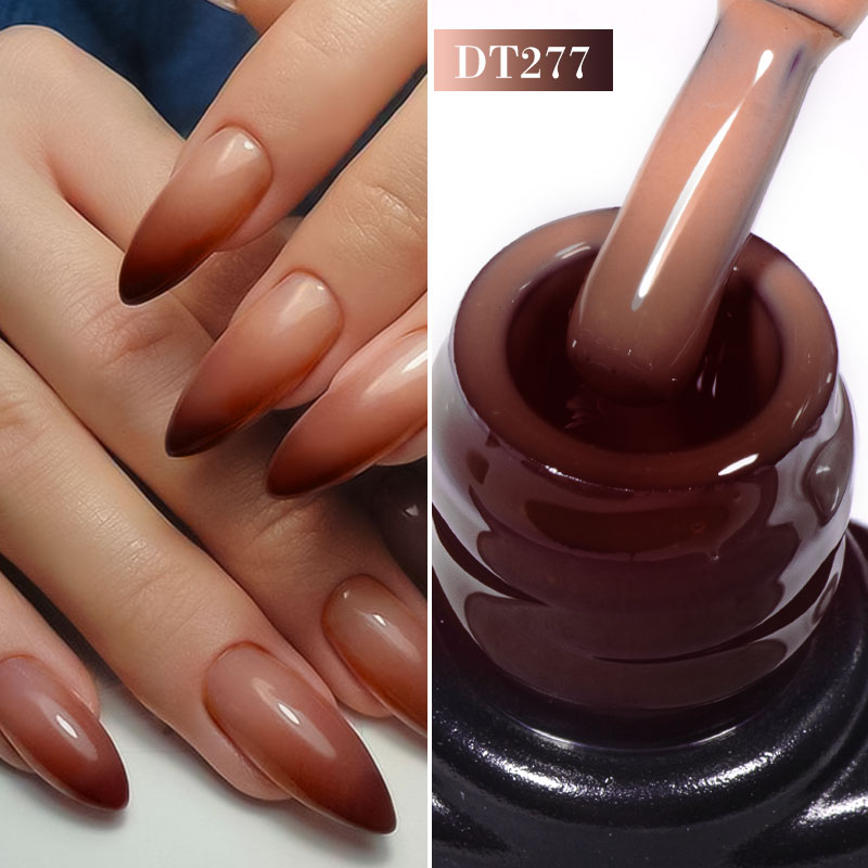 MEET ACROSS 7ml 3 colores que cambian el esmalte de uñas de Gel térmico marrón gris púrpura Soak Off Gel Vernis invierno Semi permanente Nail Art