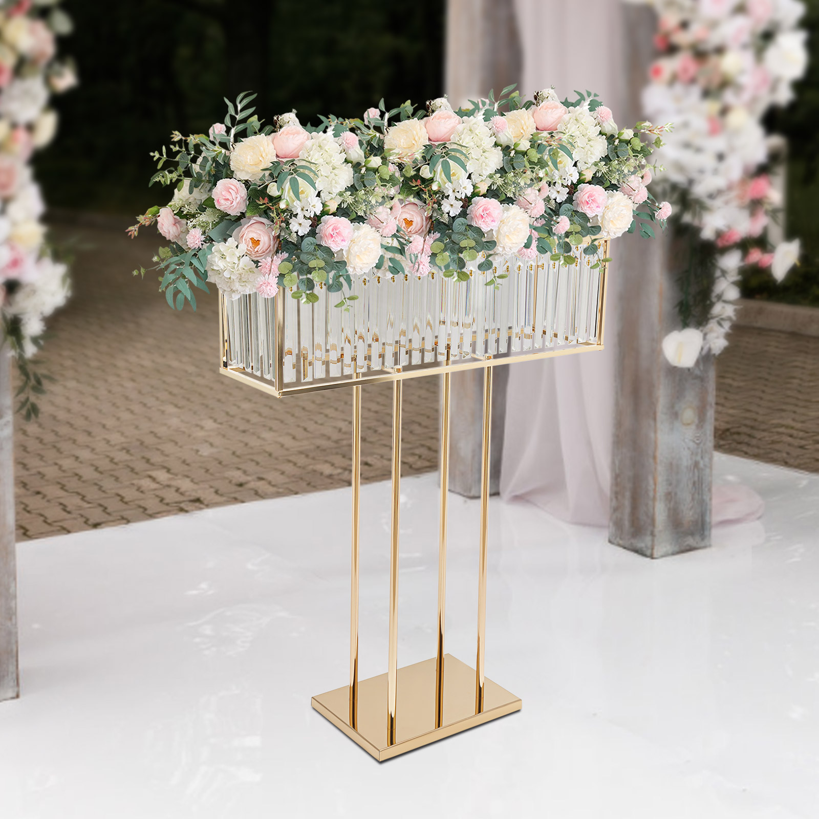 Flower Stand Iron Crystal Centerpieces on Floor Tall Gold 70*90cm Flower Arrangement Stand Flower Vase Wedding Party Decoration