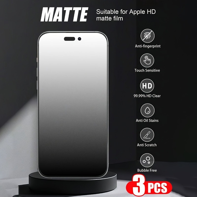 Paquete de 3 protectores de pantalla de vidrio templado mate para iPhone 16 15 14 13 12 11 Plus Mini XR XS Max 9H cobertura completa antiarañazos