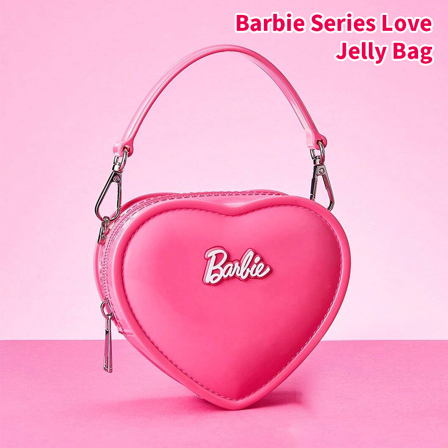 Bolsa de Gel Barbie em Forma de Coração, Mini Bolsa de Mão PVC Estilo Kawaii Y2K, Impermeável, Rosa, Porta Moedas, Presente de Verão para Meninas