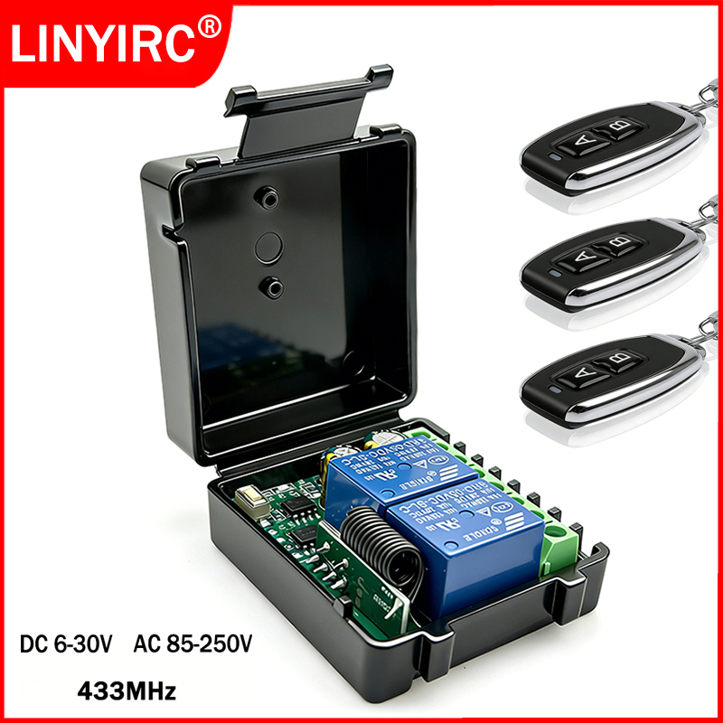 DC 6-30V AC 85-250V 433МГц RF Беспроводной пульт дистанционного управления с 2 каналами, реле-приемник, управление двигателем гаражных ворот, шторная подсветка.
