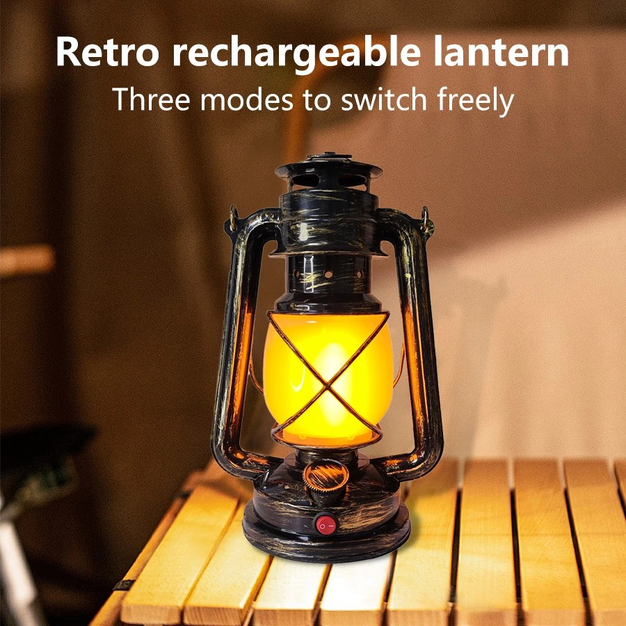Wiederaufladbare Retro-LED-Tischlampe, 3-Beleuchtungsmodi, Vintage-Desktop-Atmosphärenlicht, tragbare Laternen, hängende Reise-Camping-Lampe