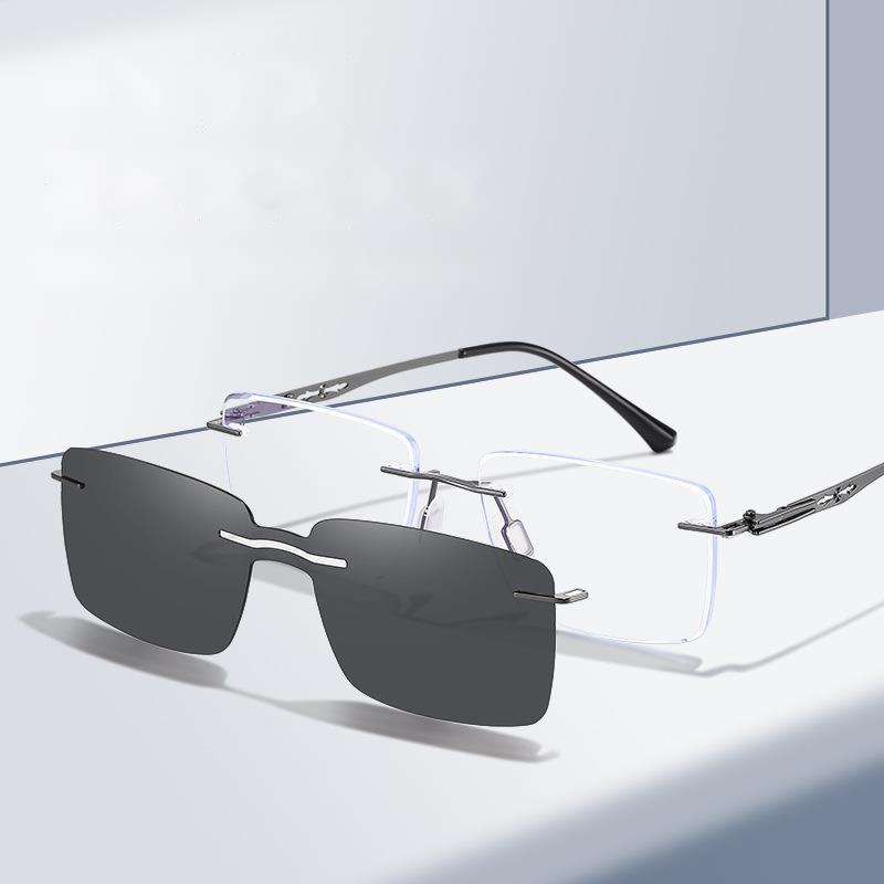 Montatura per occhiali classica senza montatura con occhiali da sole clip-on polarizzati magnetici da 1 pezzo Occhiali da sole firmati di marca Protezione UV400