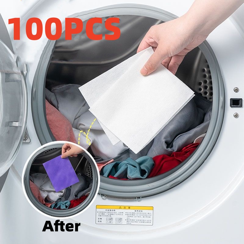 100/10PCS Papel Absorbente de Color para Lavandería, Tabletas Anti-manchas para Lavadora, Hojas Recolectoras de Color para Ropa Limpia