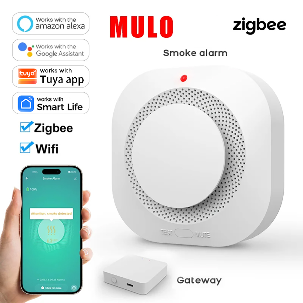 Detector de Humo Inteligente ZigBee WiFi, Funciona con la Aplicación Tuya Smart Life, Sensor de Incendio Compatible para Seguridad del Hogar, Alertas por Aplicación