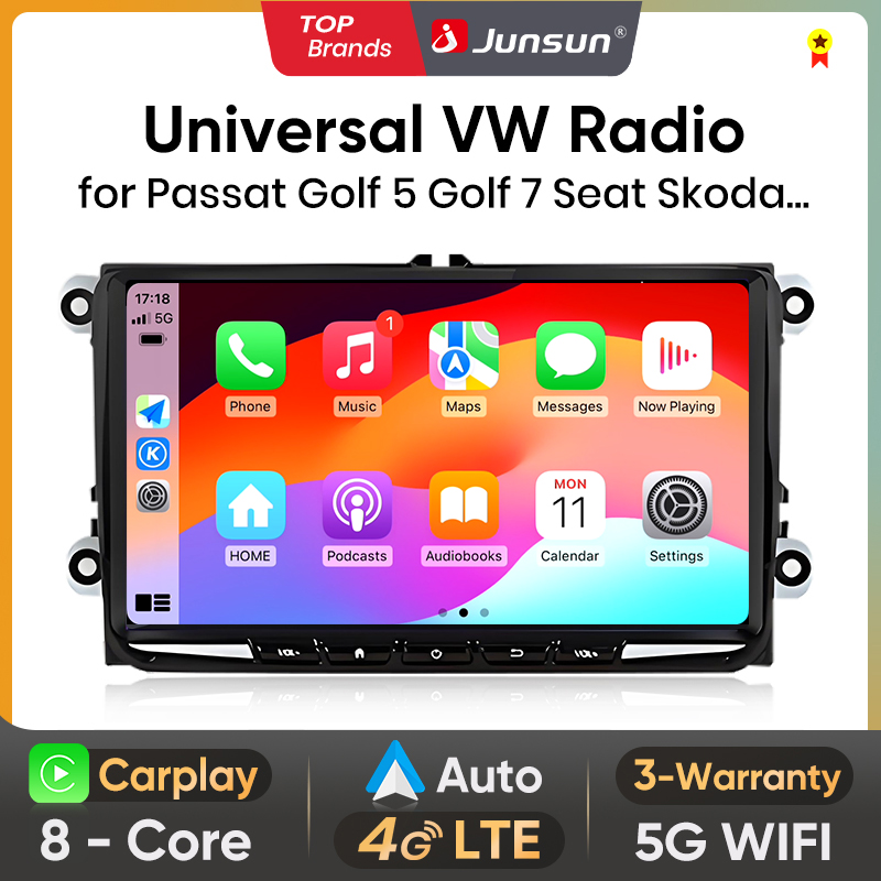 Junsun 7'' 9'' Bezprzewodowe Radio Samochodowe CarPlay do Volkswagen VW Passat B6 B7 T5 Tiguan Touran GOLF 5 GOLF 6 POLO Skoda Octavia Seat Jetta Caddy Scirocco Android autoradio RDS