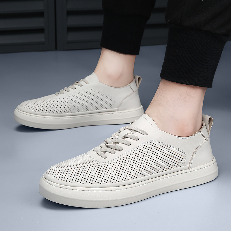 DIMANYU Męskie sneakersy z prawdziwej skóry, nowa letnia kolekcja 2026, ażurowe męskie buty codzienne, płaskie sneakersy sznurowane dla mężczyzn.