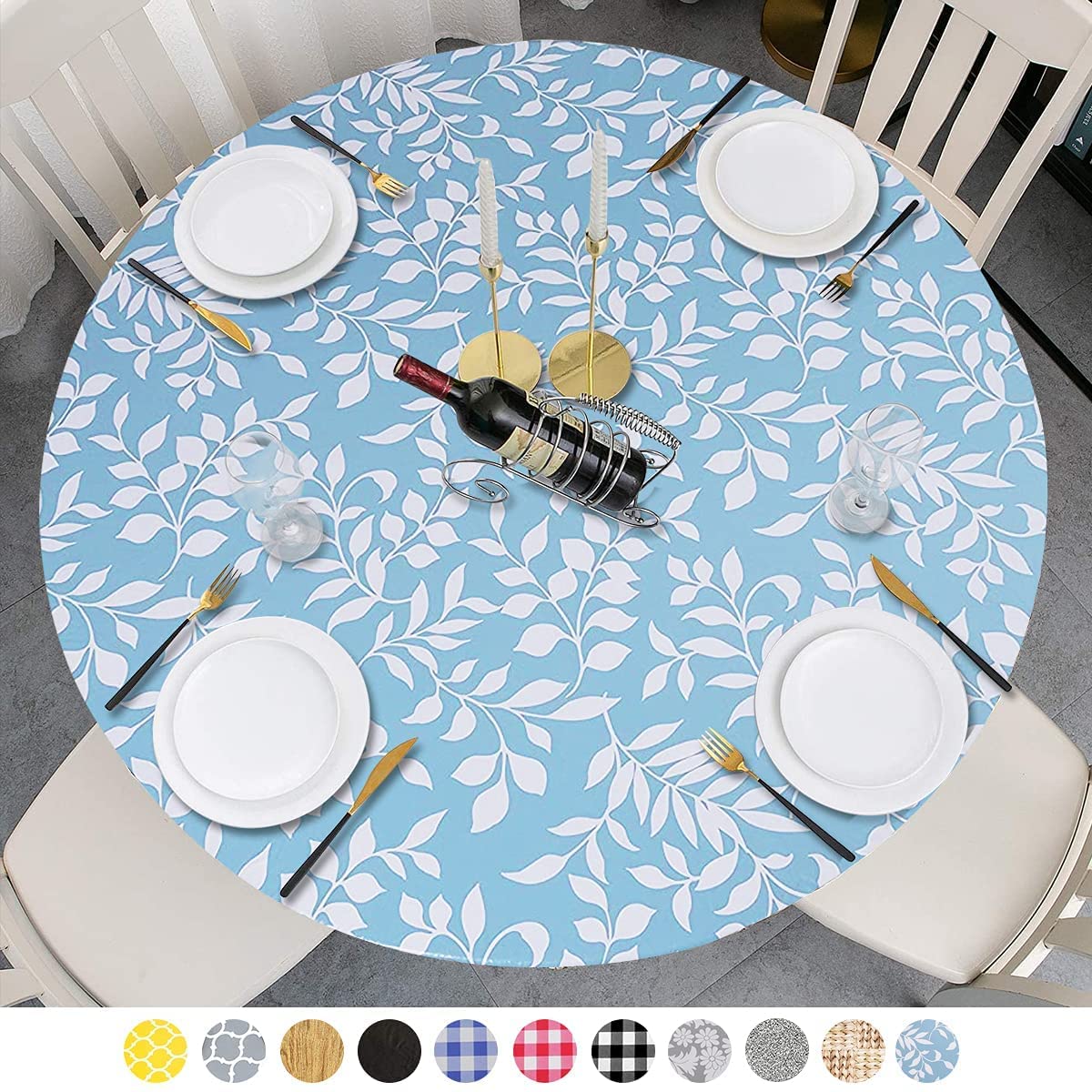 Mantel redondo de plástico y vinilo, respaldo de franela, borde elástico, Protector de mesa impermeable para cubierta de mesa de comedor