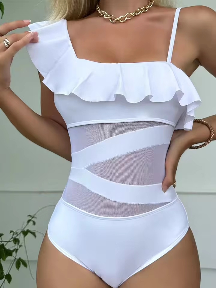 Vzvn Abbigliamento Sportivo alla Moda, Costume da Bagno Intero Sexy Vintage Senza Maniche con Volant e Vita Alta per Donna, Nuova Collezione 2025 per Tutte le Stagioni