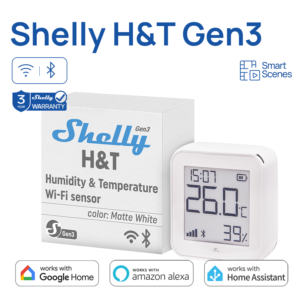 Shelly H&T Gen3 WiFi Smart Temperature Humidity Sensor Remote Control Smart Scenes Notifications Data Storage Alexa Google Home