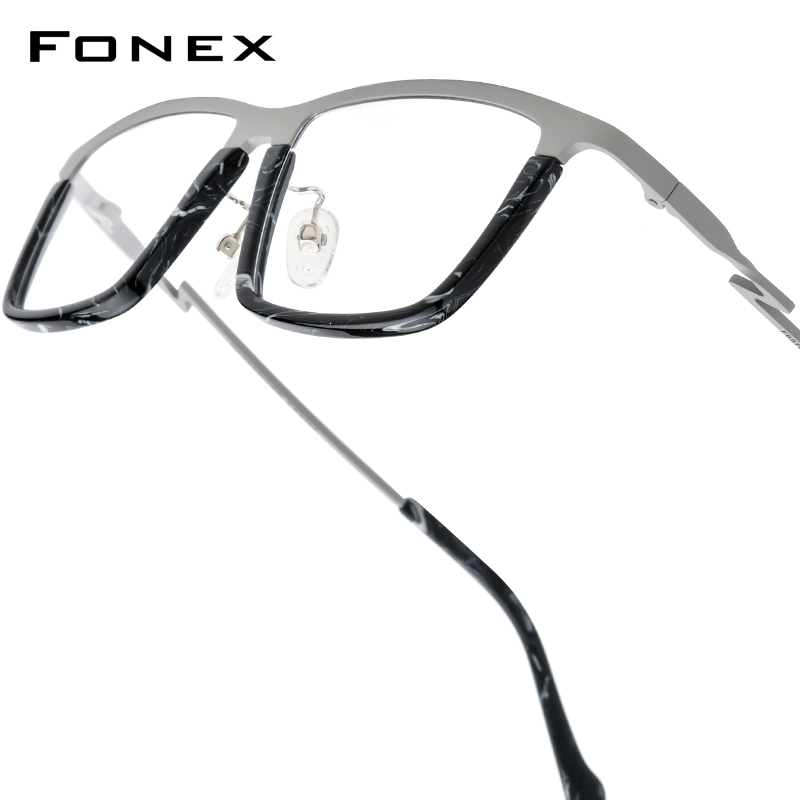 FONEX Oprawki Okularów Męskich z Octanu Tytanu, Modny Design Marki, Kwadratowe Okulary, Japońskie Ręcznie Robione Okulary Wysokiej Jakości 85792
