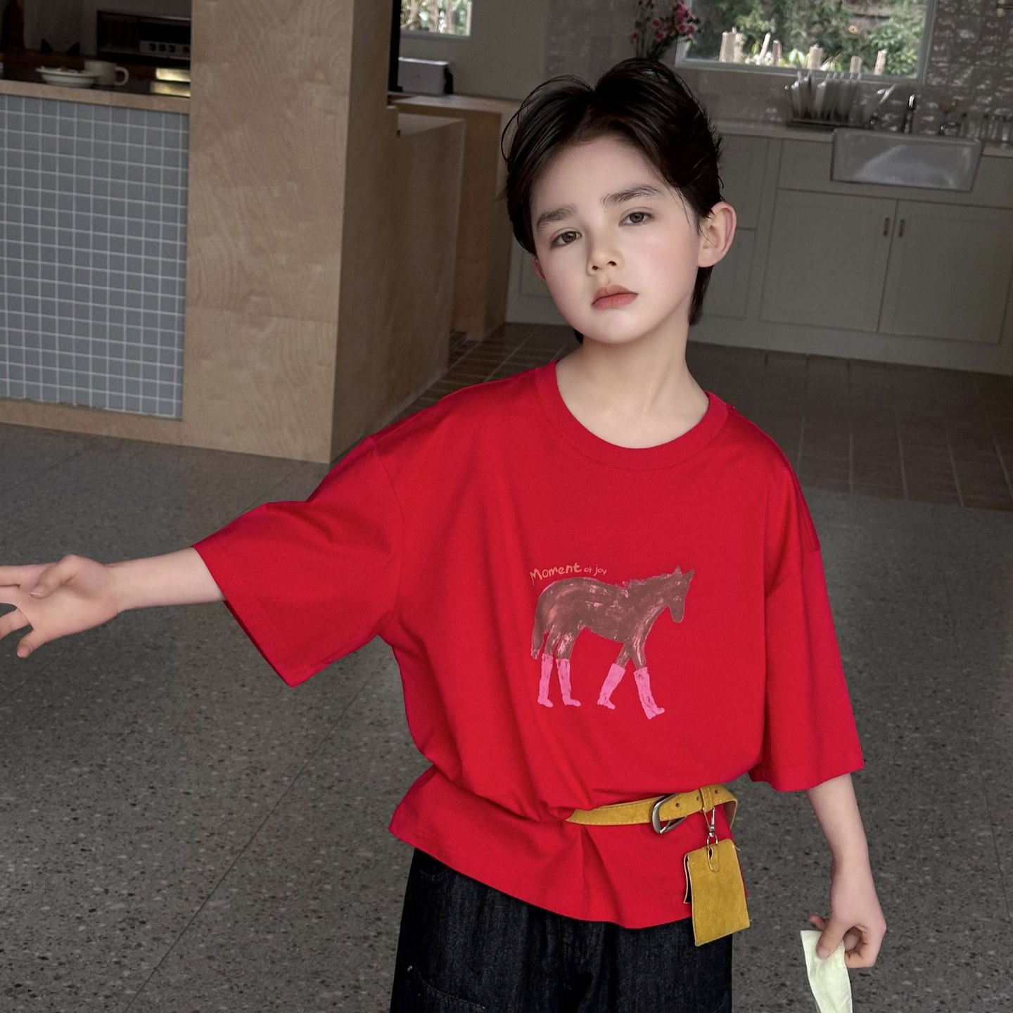 Boys T-shirt 2026 Spring and Summer New Children's Clothing Korean Style Boys and Girls Loose Cartoon Printed T Shirt
