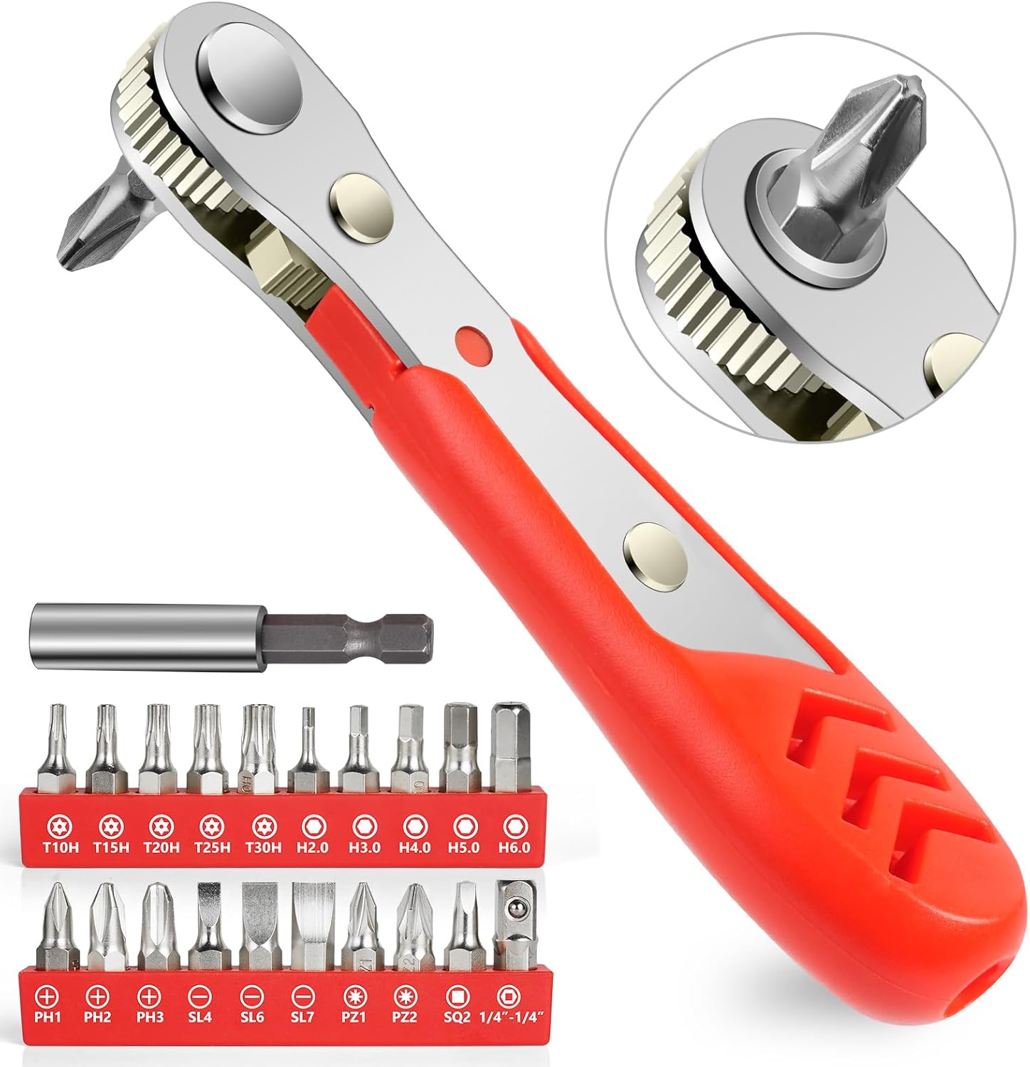 22-delige ratelschroevendraaierset 1/4 mini-ratelsleutel haakse schroevendraaier met Phillips Torx magnetische bit voor kleine ruimtes