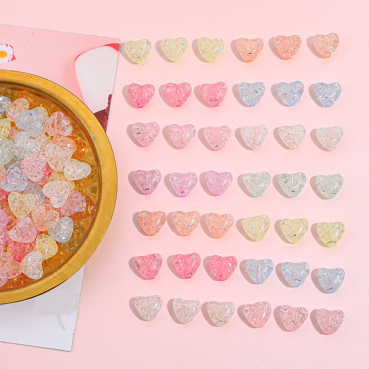 About70pcs acrylic inner broken bead, True Peach heart loose bead DIY handmade jewelry, bracelet accessories, necklace materials