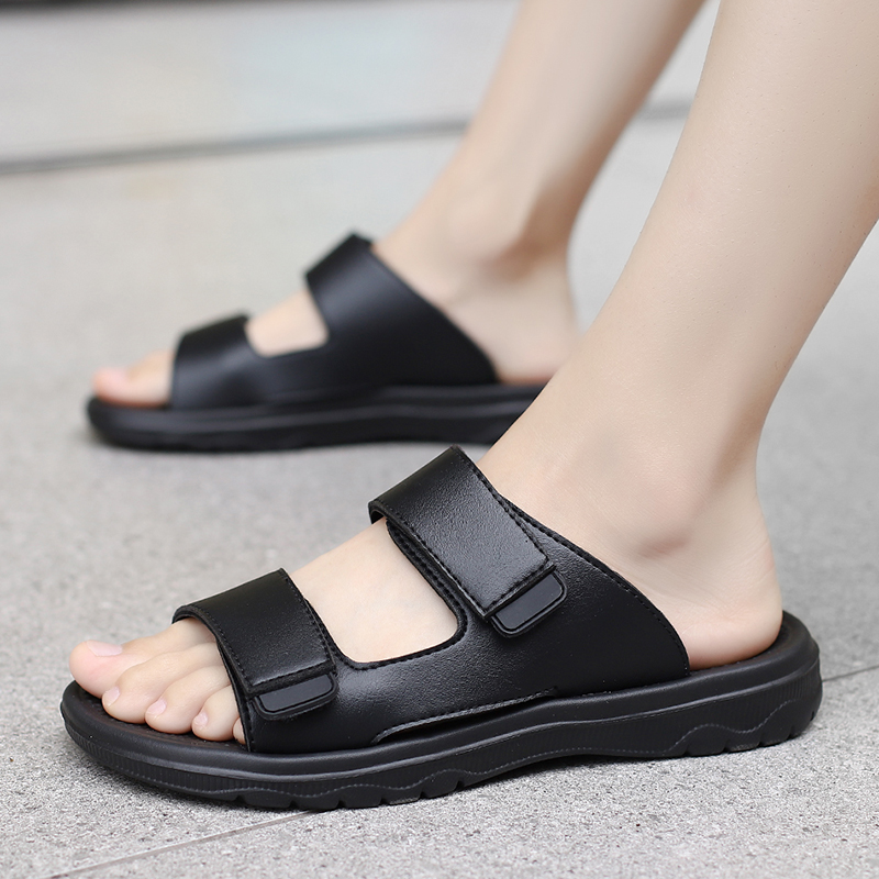 Sommer Herren Pu Leder Hausschuhe Männer verstellbare Rutschen Hausschuhe schwarz braun leichte Hausschuhe Größe 38-48 Drops hipping