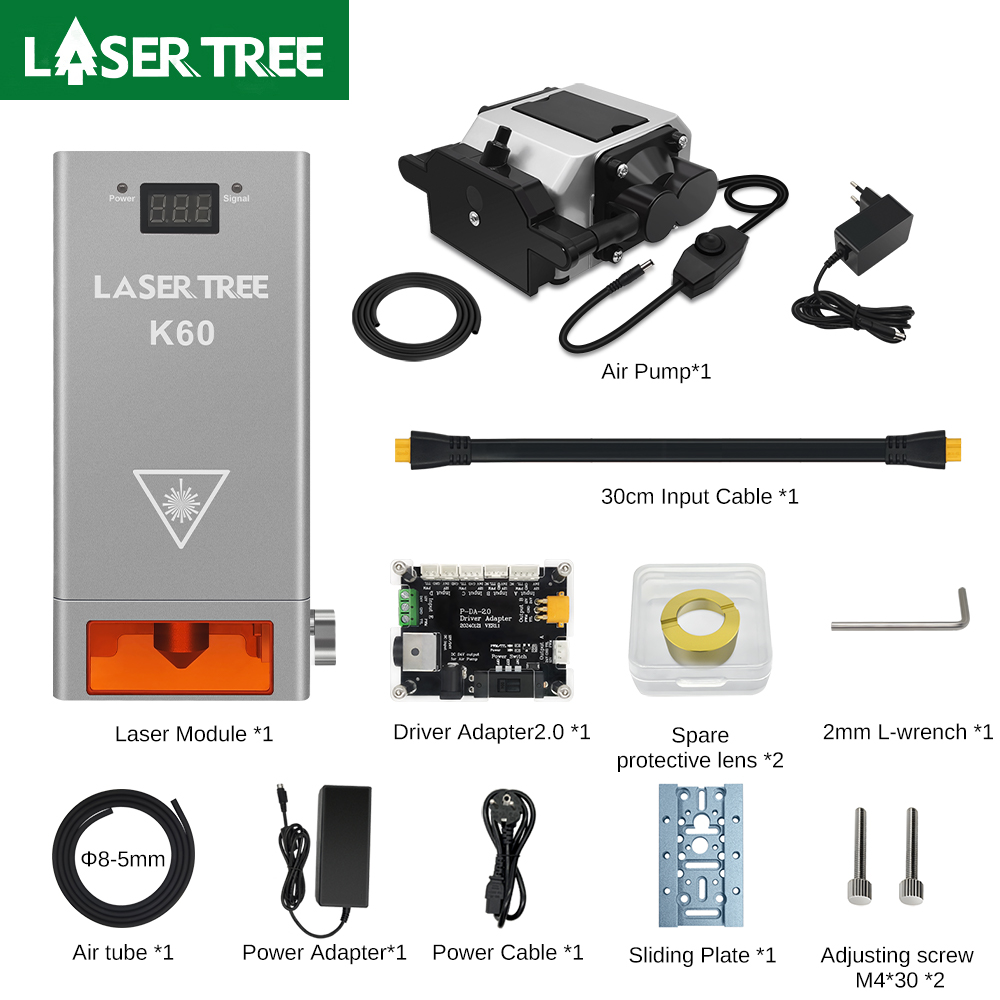 LASER TREE K60 60 W optisches Leistungslasermodul mit Luftunterstützung, 6-teiliges Diodenmodul für CNC-Lasergravierer, Schneid- und Holzbearbeitungswerkzeug