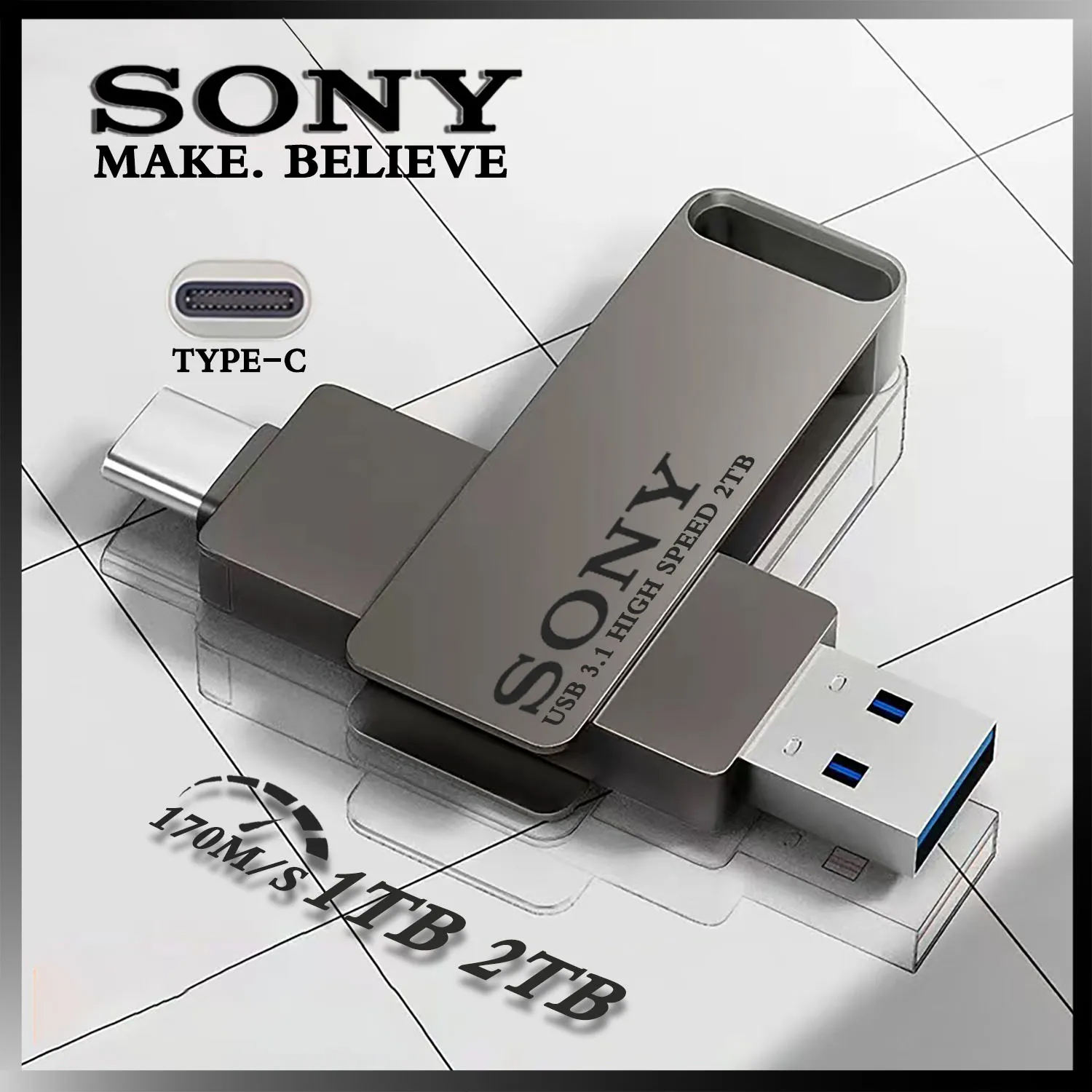 2 ТБ SONY USB PenDrive Высокоскоростной флэш-накопитель типа C 1 ТБ Металлический флэш-накопитель 512 ГБ 256 ГБ Портативный USB-накопитель Memoria для телефона Xiaomi