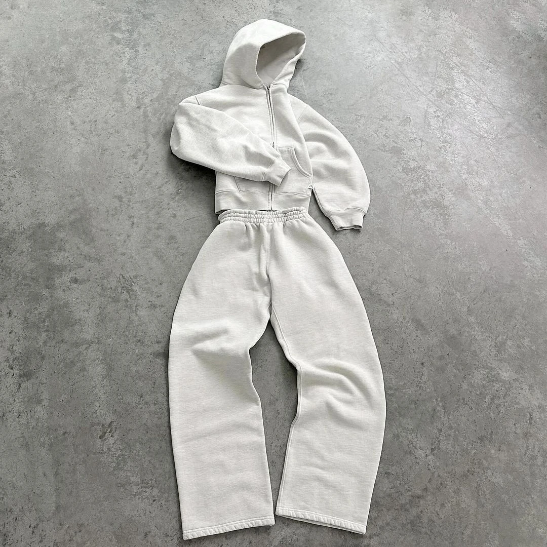 Sudadera con capucha Y2K clásica para hombre y mujer, conjunto de dos piezas, ropa de calle americana, sudadera de moda, pantalones de chándal Harajuku grises