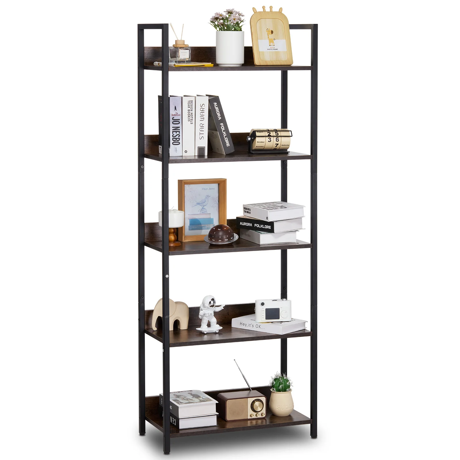 SucceBuy Metal Bookshelf 3-14-Tier Tall Industrial Bookshelf Vintage Display Storage Bookcase with Open Shelves to Home Office